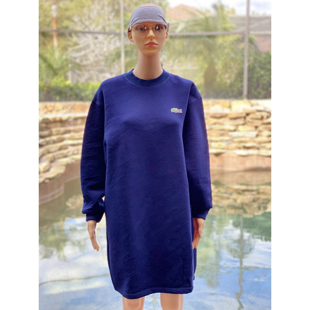 Lacoste Women's Sweater Dress Size 36 Blue Midi New with Tags